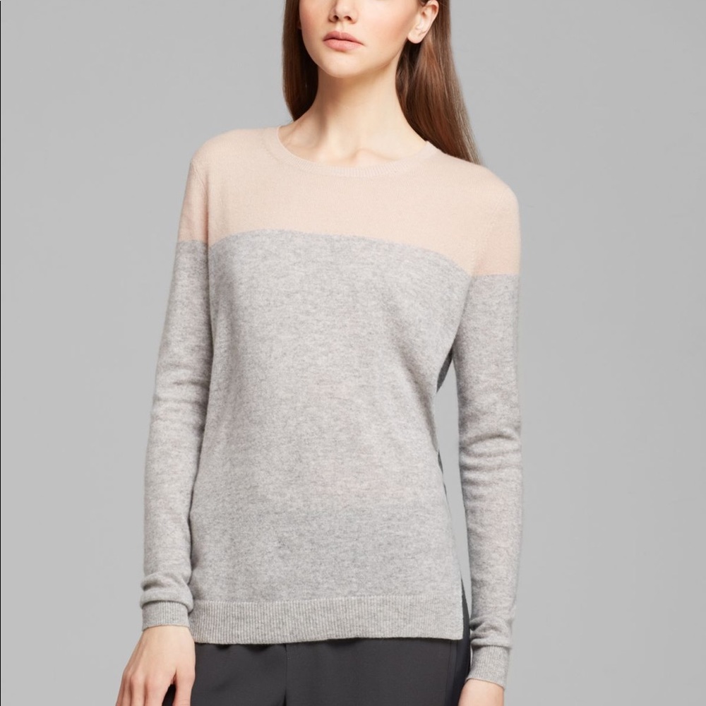 Vince Cashmere Gray Pink Colorblock Sweater